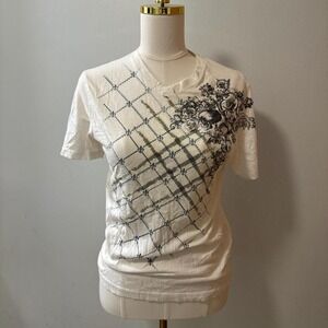 Y2K Express Skull Emo White Shirt Size Women's XS